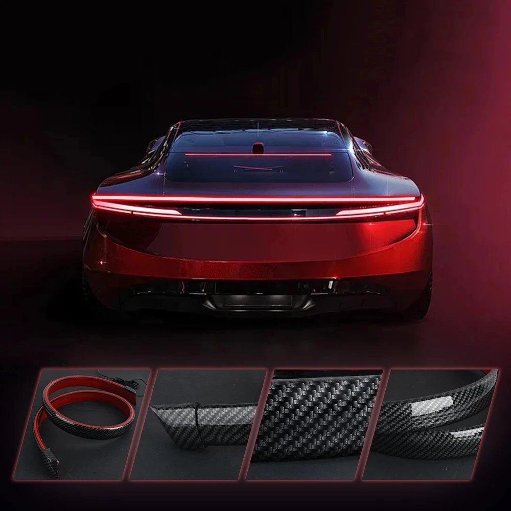 Flowing Car Carbon Fiber Textured Tail Brake Lights Waterproof 12V LED DRL Strip High Rear Warning Stop Auto Turn Signal Running