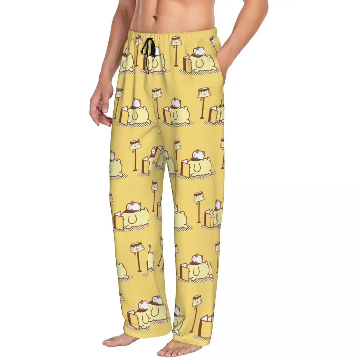 Custom Printed Men Pompompurin Pajama Pants Cute Dog Sleepwear Sleep Lounge Bottoms with Pockets