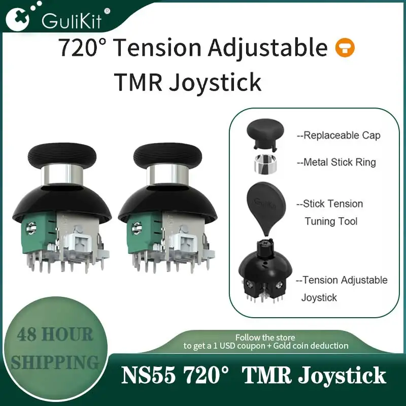 Gulikit 720°Tension Adjustable TMR Joystick NS55, Replacement Repair for PS4 PS5 Switch Xbox Controller No Drift