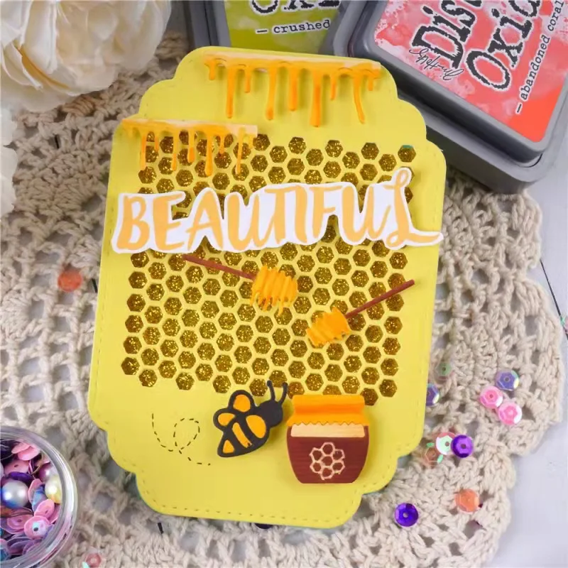 Scrapbook Animal Cutting Dies Bee Honeybee Metal Craft Dies Cutting Honeycomb Educational DIY Album Cover Craft Die Cut