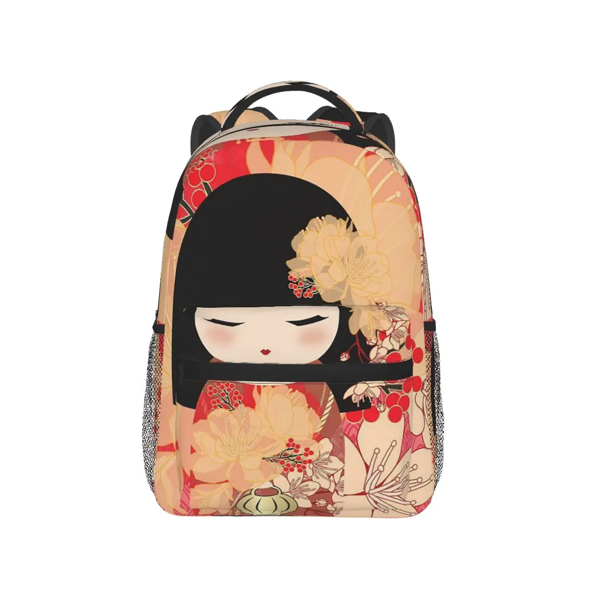 

Red Sakura Kokeshi Doll Backpack Hot Sale Daypack Large Capacity Children BookBag School Bag Shoulder Bags for Men Women