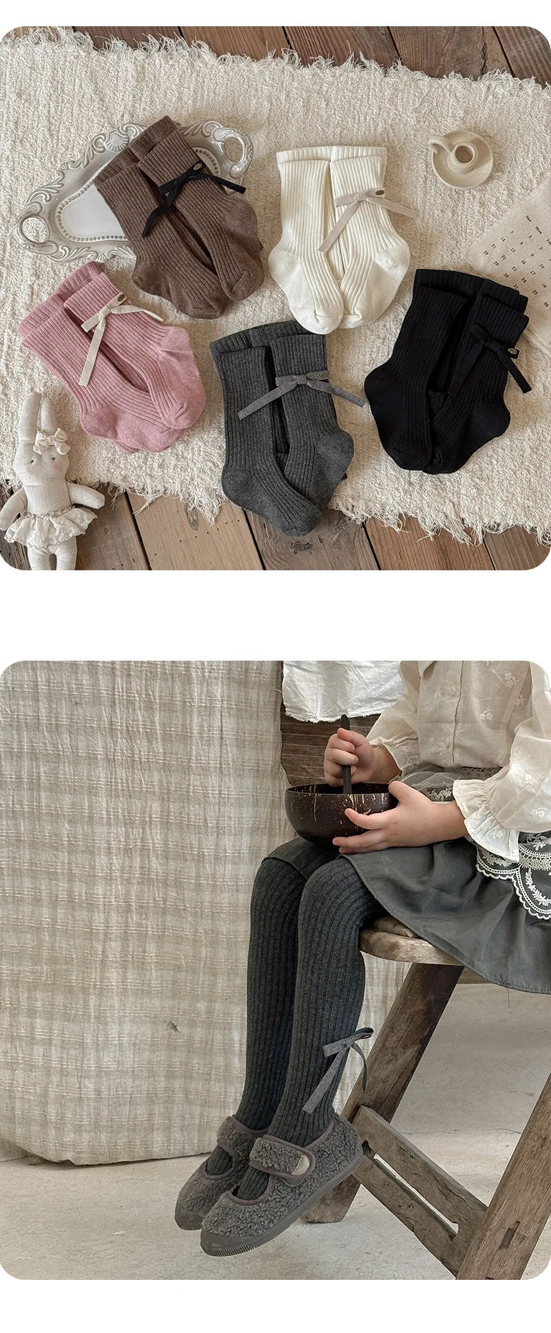 Mädchen Strumpfhosen Einfarbig Weiche Warme Mädchen Strumpfhosen Bogen-Knoten Gestrickte Kinder Strumpfhosen Strumpf Für Mädchen – Detail 12