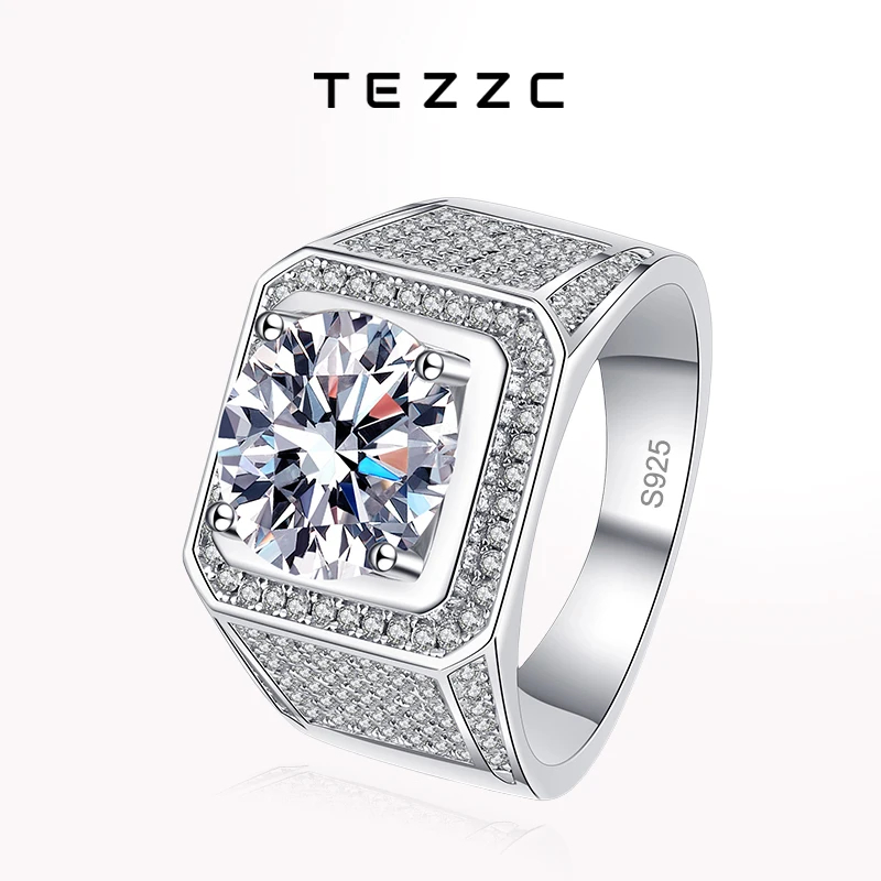 

Tezzc 2ct 5ct 10ct Moissanite Lab Diamond Ring For Men 925 Sterling Silver with Gold Plated Wedding Man Rings Jewelry Certified