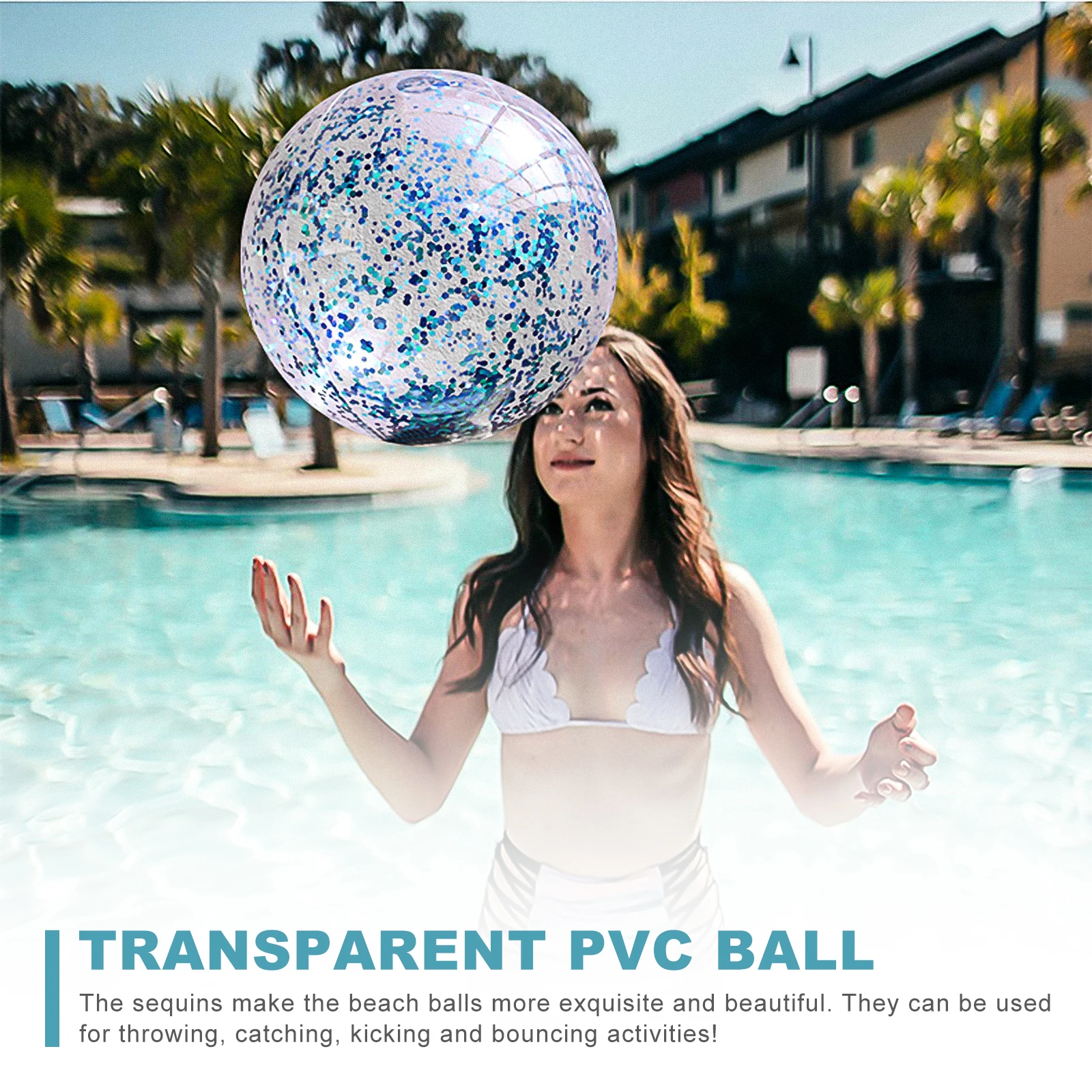 

2pcs Sequin Beach Balls Inflatable Pvc Water Playing Ball Summer Pool Large Size Transparent Plaything For Outdoor