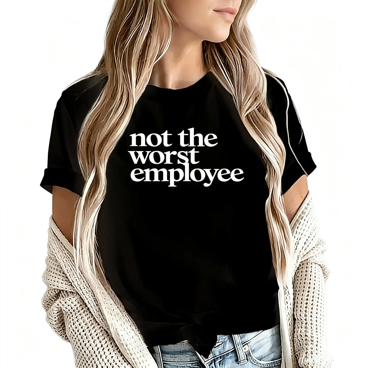 Not the Worst Employee Women's T-Shirt 100% Cotton Funny Graphic Short Sleeve Tee Novelty Shirt Casual Crew Neck Top S-5Xl