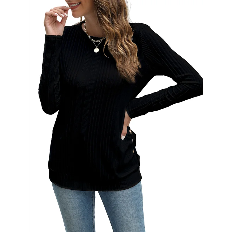 

Long Sleeve Shirts For Women Tunic Tops Loose Fit Dressy Crew Neck Pullover Basic Sweaters-A55G