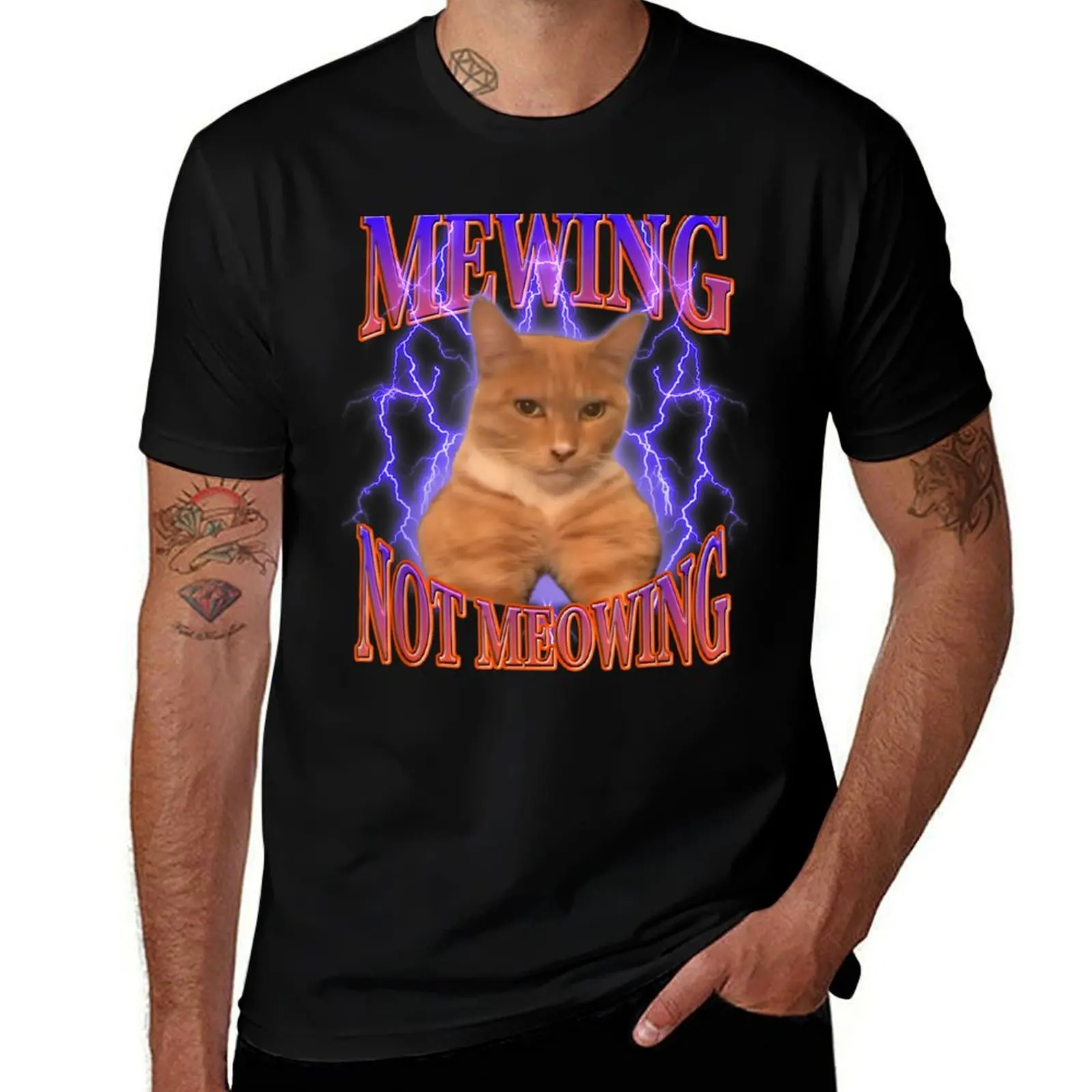 Mewing Not Meowing Funny Cat Meme T-Shirt Sports Casual Short Sleeve Cotton Tee T-Shirt