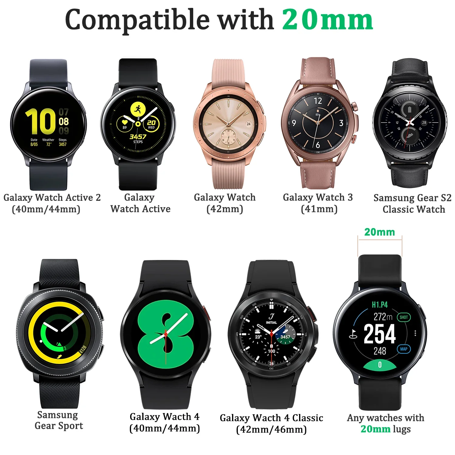 Pulseira de silicone para Samsung Galaxy Watch, Pulseira, Pulseira Smartwatch, 20mm, 42mm Stap