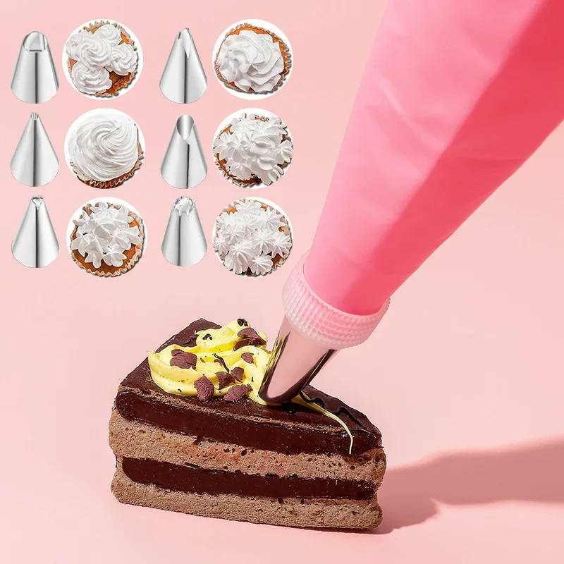 Cake Decorating Tool Set Silicone Pastry Bags DIY Cake Icing Piping Stainless Nozzle Reusable Cream Decorating Mouth Baking Tool