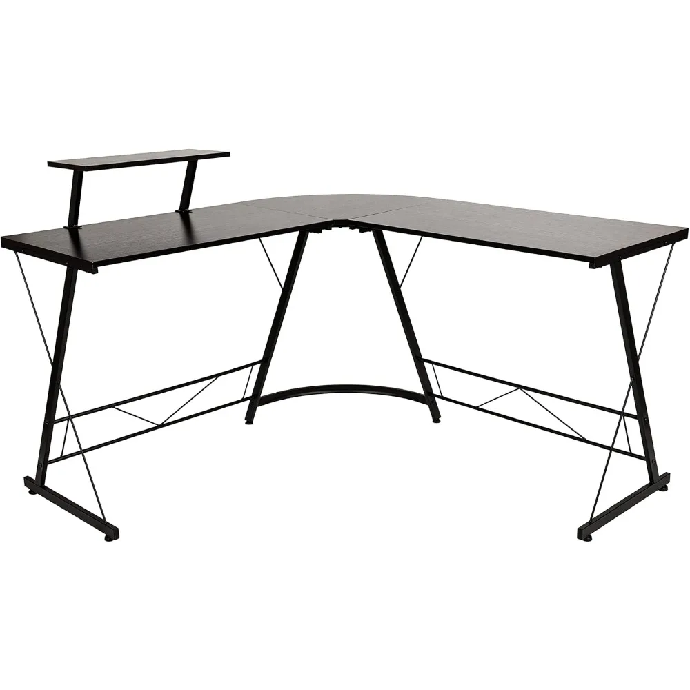 

Furniture corner table - black/black space saving L-shaped gaming table with monitor stand -71.5 double-layer computer desk