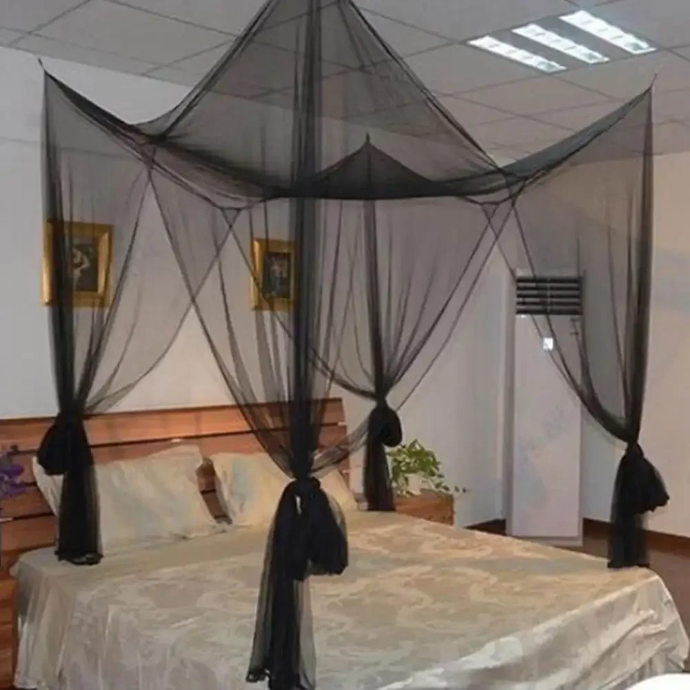 Mosquito Net Cotton Four-Door Sexy Square Canopy - King/Queen Double Bed Size, Elegant White Palace Netting Prevent Insect Net