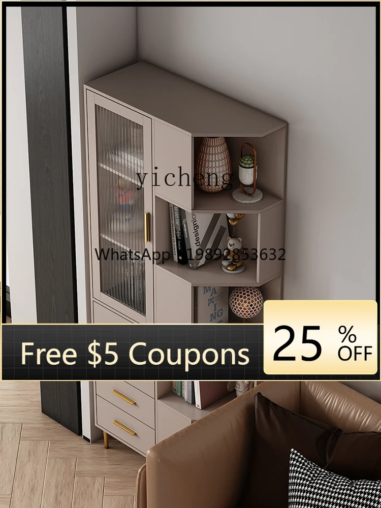 AB  Nordic Minimalist Bookcase Glass Door Display Cabinet Study Floor Wall Bookcase Storage Cabinet Living Room Locker Bookshelf