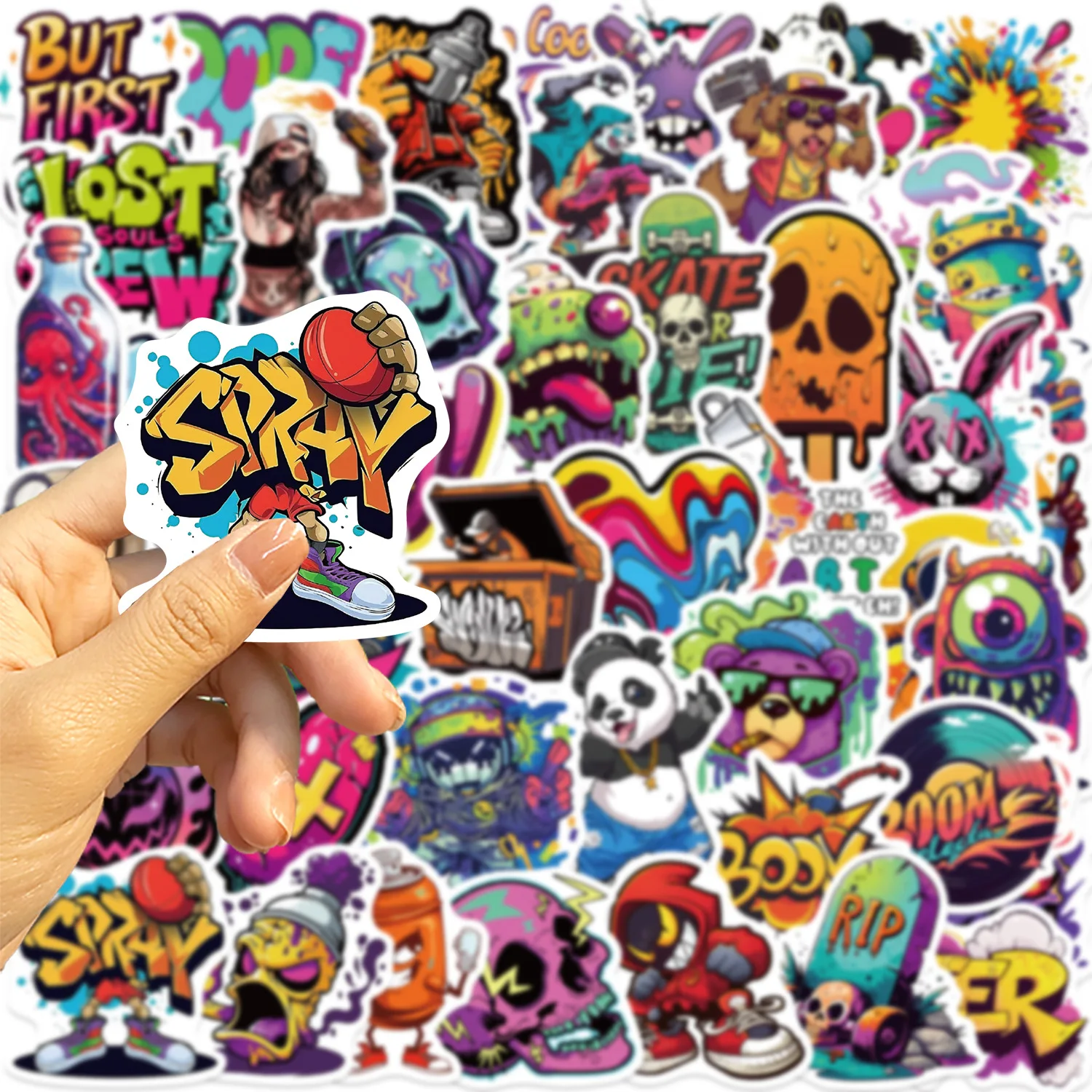 50 Stück ästhetische Straßen-Graffiti-Kunst, PVC-Aufkleber für Gitarre, Notebook, Gepäck, DIY, wasserdicht, gruselige Cartoon-Aufkleber, Dekor