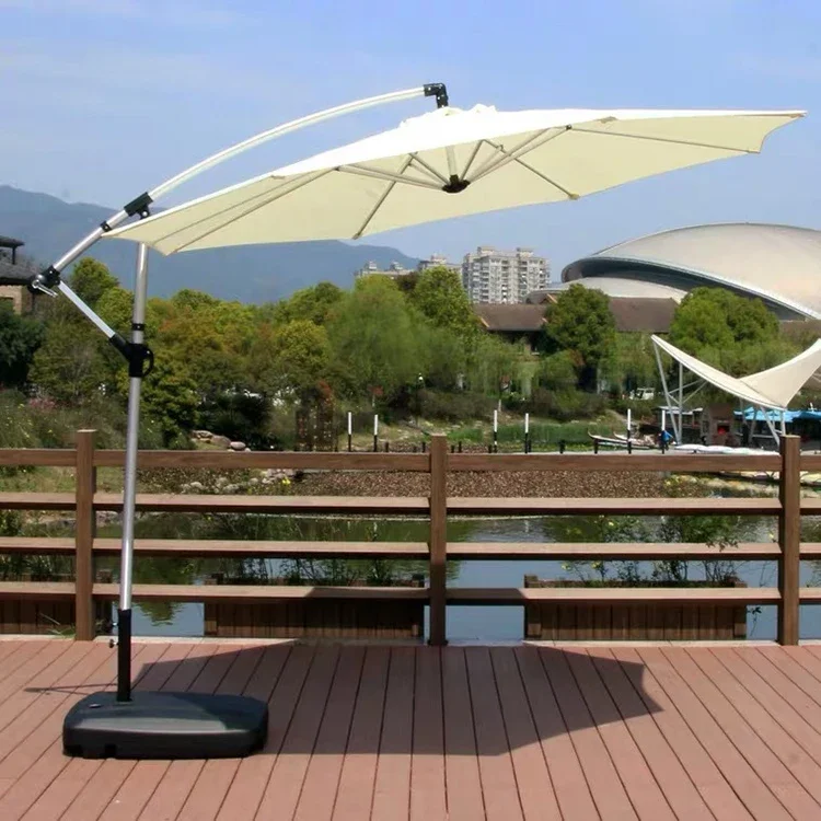 FEAMONT 8 Ribs Folding Aluminium Parasol outside Beach Sun Umbrella Waterproof Fabric for Restaurant Cafe Banana