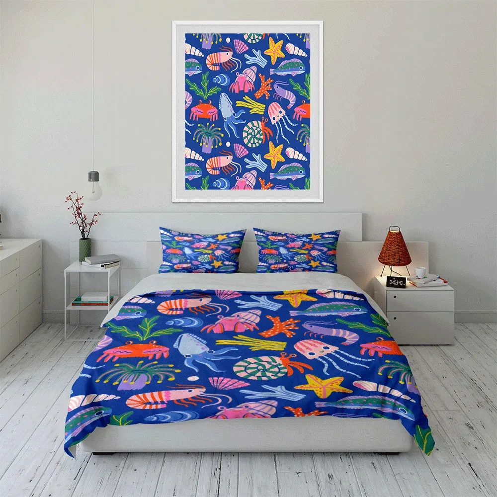 Marine Life-Themed Decorative Set Exquisite three-piece bedding set gift for kids and adults