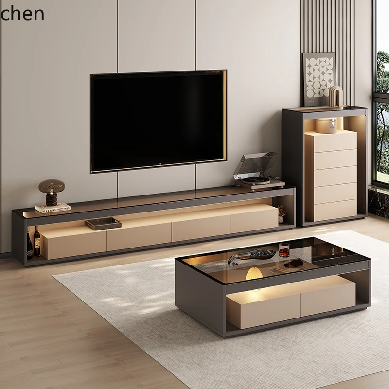 

HTT minimalist floor TV cabinet coffee table combination light luxury high-end living room side cabinet audio-visual