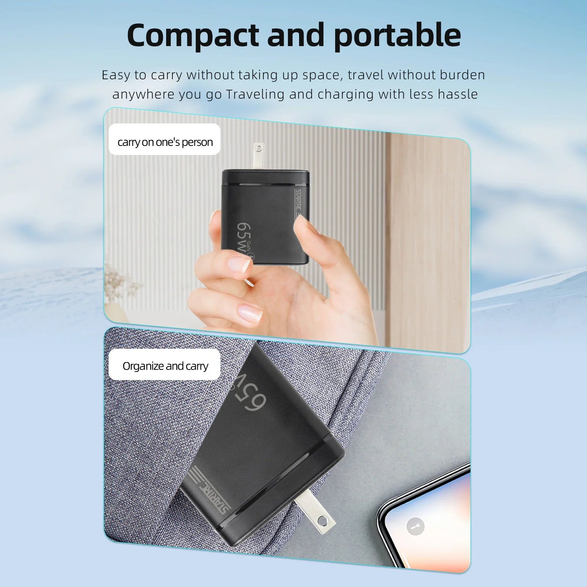 Adattatore di tipo C a ricarica rapida PD per caricabatterie da 65 W per DJI Neo/Avata 2/Mavic 3/Mini 4 Pro/Mini 3/Air 3/Pocket 3 2 Testa del caricabatterie