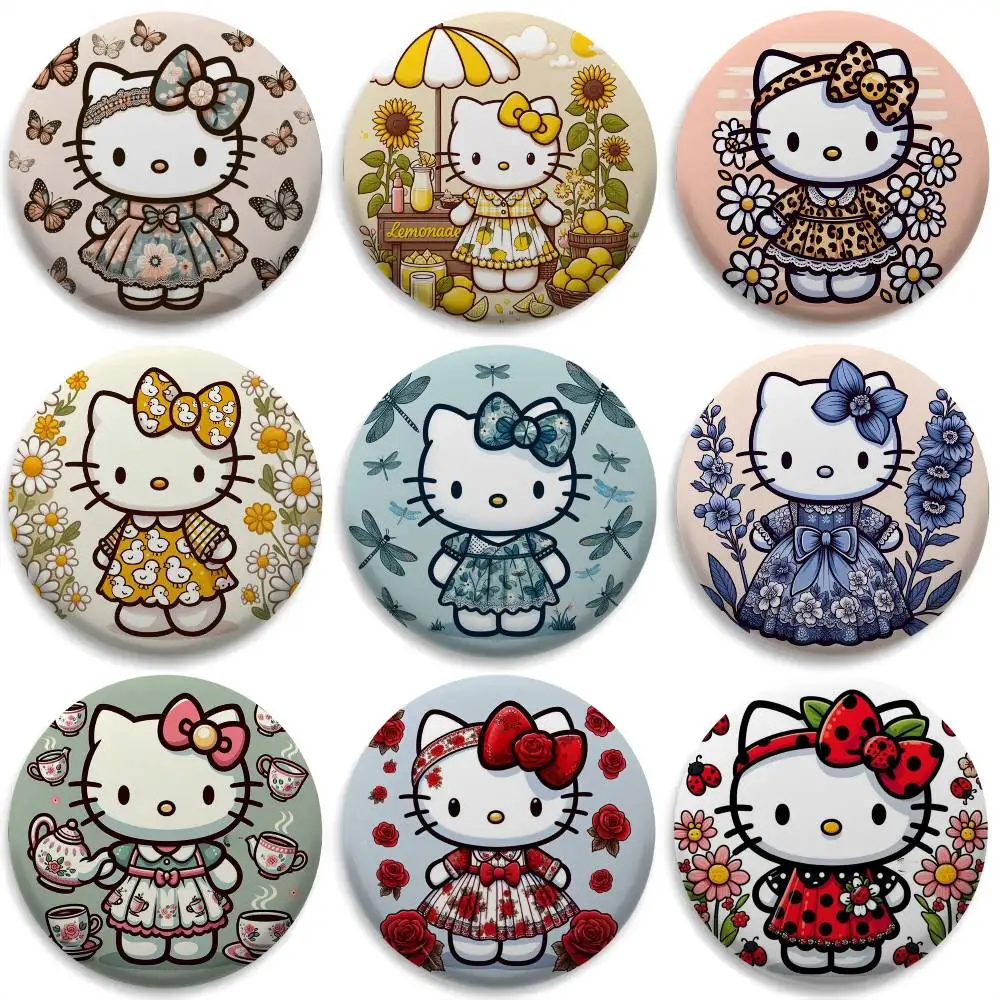 

Hello Kitty Cute Cartoon Badges Round Exquisite Badge Brooches Creative Pins For Clothes Hat Backpack Gift Accessories
