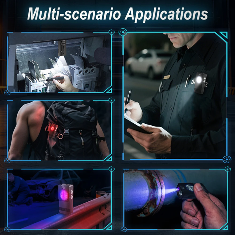 Multifunctional LED Flashlight 365nm UV Detection Torch USB Rechargeable EDC Mini Portable Work Light Outdoor Camping Hiking