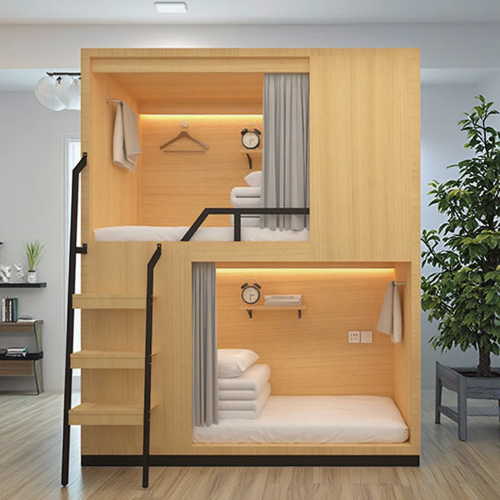 Multi-Functional Wooden Bed Frame King-Size Bunk Bed Combination for Dormitory Hostel Apartment