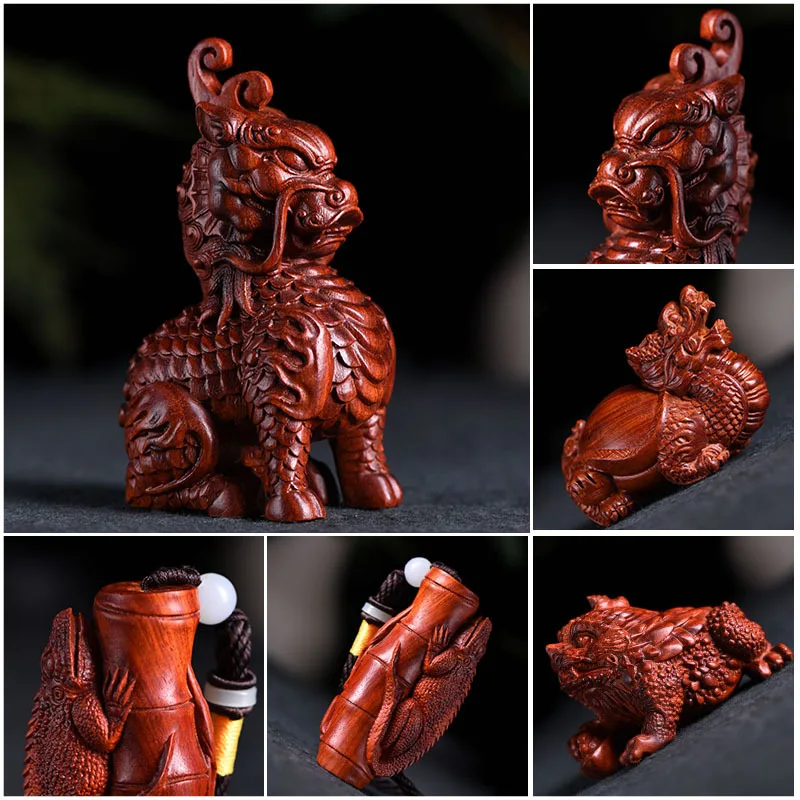 Red Sandalwood Rosewood KIRIN Golden Toad African Pterocarpus Santalinus Decoration Hand Pieces Wood Carved Pendant Rosewood Cra