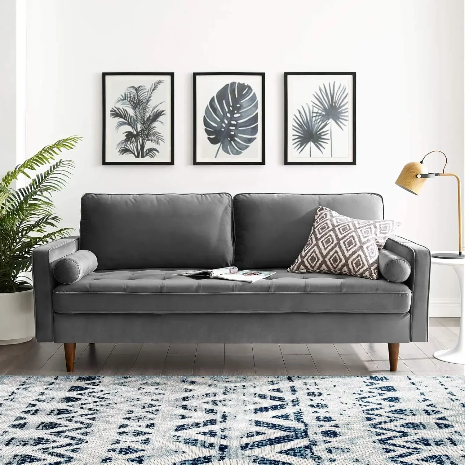 

Valour Sofa Performance Velvet Upholstered Tufted, Gray, living room sofa