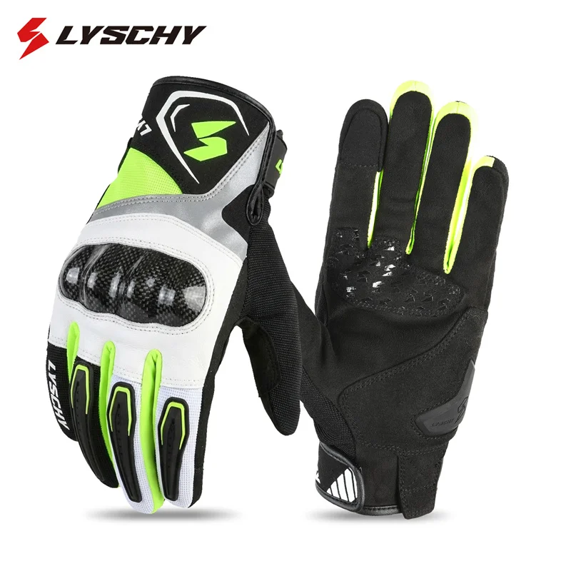 LYSCHY Men Women Motorcycle Gloves with Carbon Fiber Shell, CE Breathable Mesh Summer Anti-Fall Non-slip Motorbike Riding Gloves