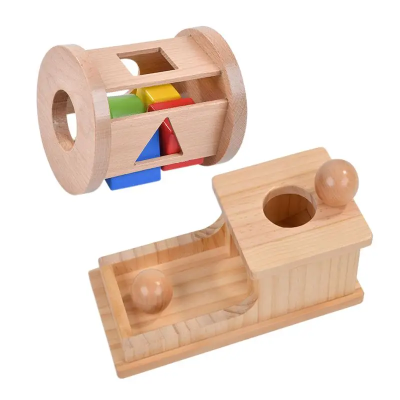 

Montessori Object Permanence Box Montessori Macaroon Color Spinning Drum Match Coin Box Wooden Ball Drop Sensory Toys For Kids