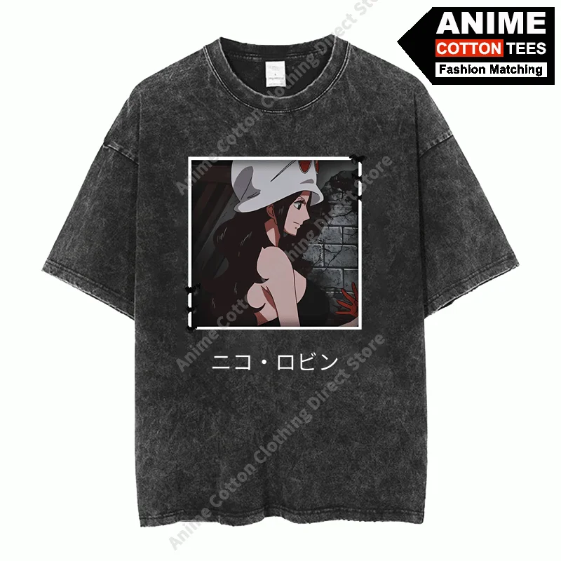 

Anime ONE PIECE - Nico Robin Cover Print T Shirt y2k Harajuku Street Men Women Short Sleeve Cotton Washed Vintage Loose Tees