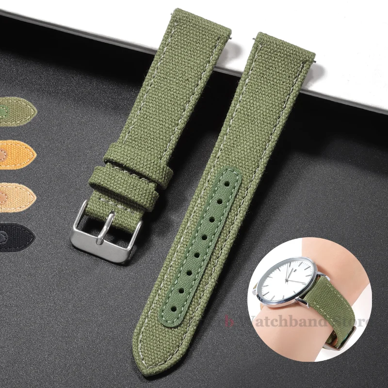 

20mm Nylon Watch Strap Canvas Leather Military Watchband Quick Release Universal Replacement Comfortable Sport Wristband