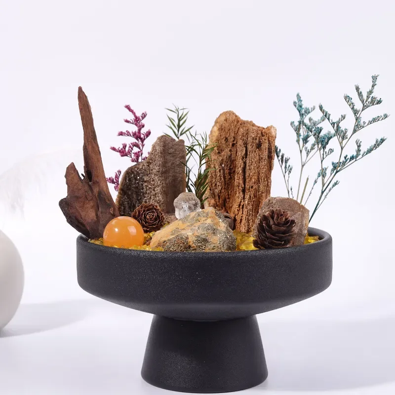Cross-border explosion crystal bonsai micro-landscape natural crystal rough stone wood fossil desktop ornament spot straight