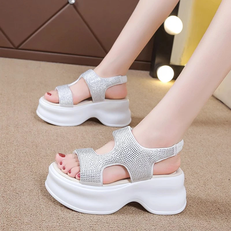 

Women's Summer Beach Sandals Fashion Rhinestone High Heels Female Shoes 2023 Summer Women Rubber Sole Non-Slip Shoes Sandal