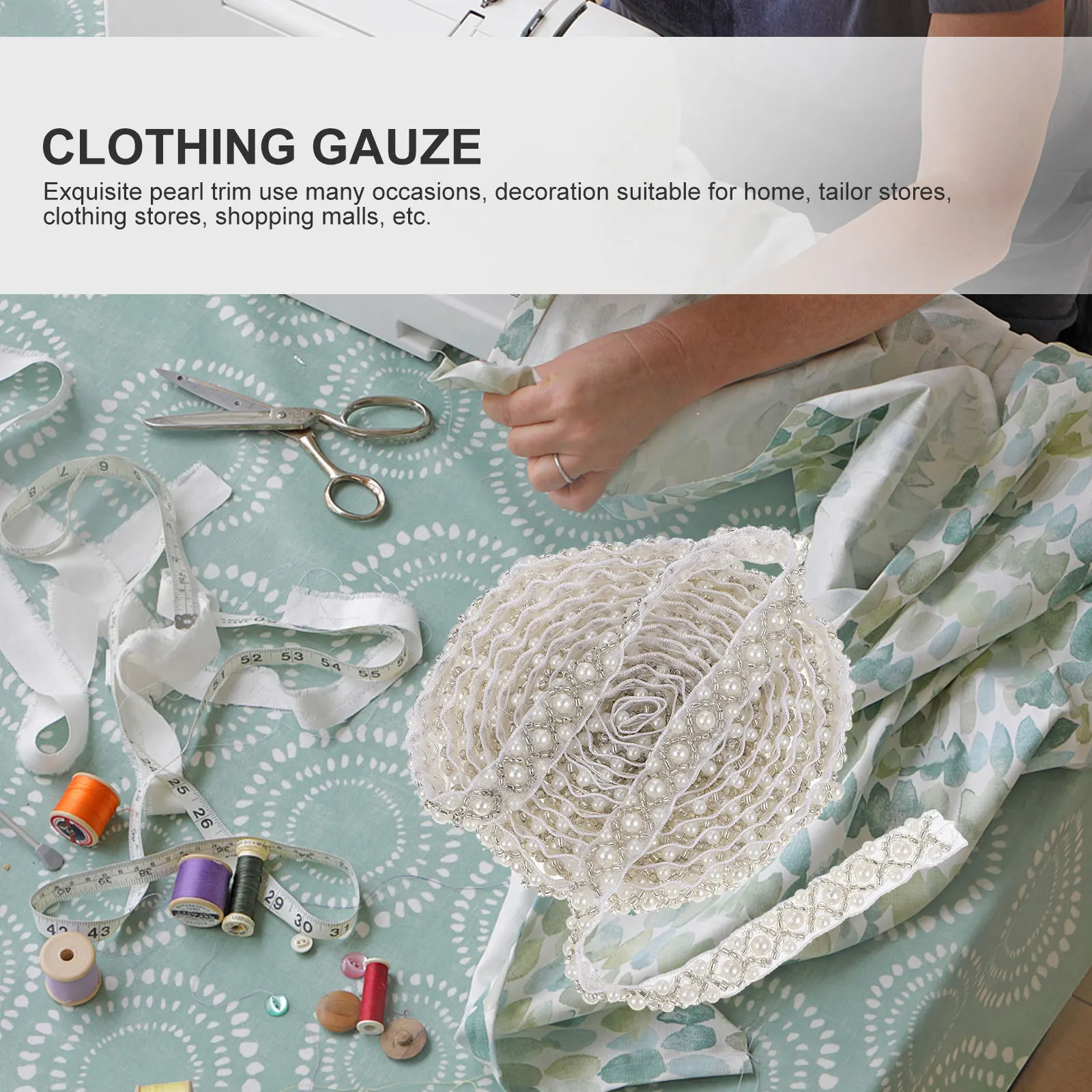 

Clothing Pearl Trim Delicate DIY Pearl Repair Handicraft Gauze Skirt Craft Decorative Beading Ribbon for Dress Curtain