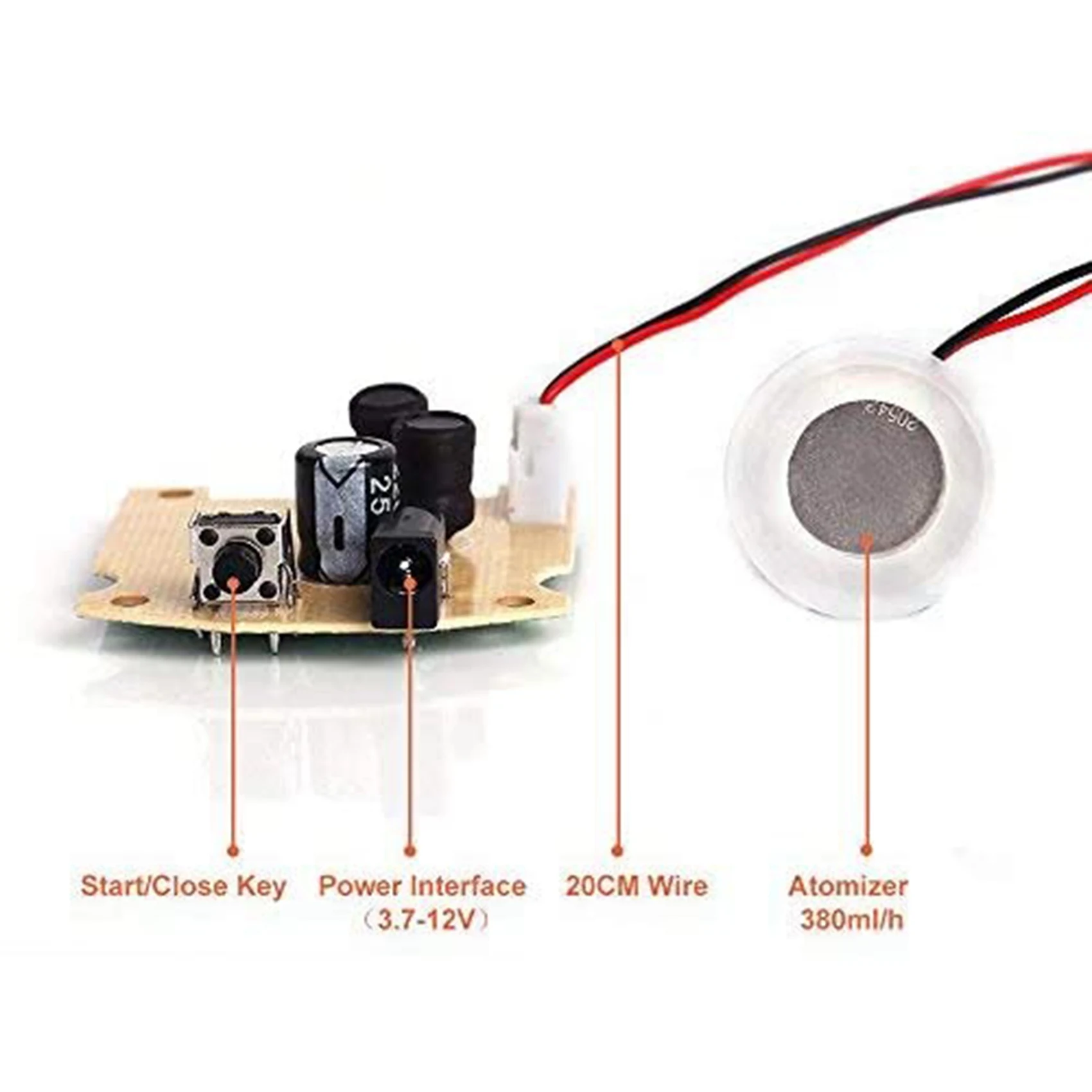 2 Pack Ultrasonic Atomization Maker 20mm 113KHz Mist Atomizer DIY Humidifier with PCB 3.7-12V