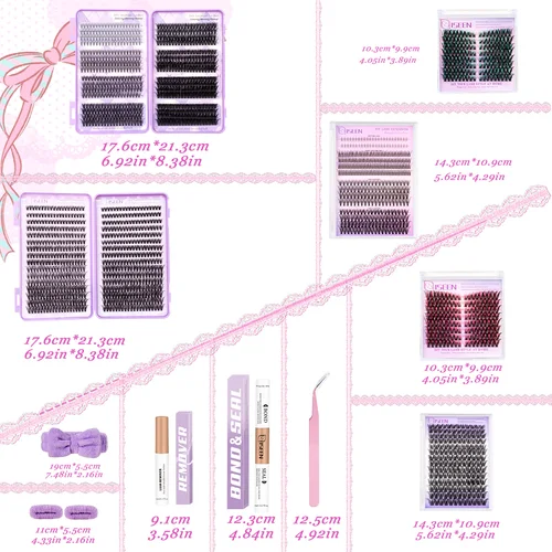 Imagen 2 del producto Kit de extensión de pestañas DlY, mezcla de estilos, gran capacidad, Manga, pestañas individuales, racimo D Curl con rizador de pestañas, eliminación de pestañas