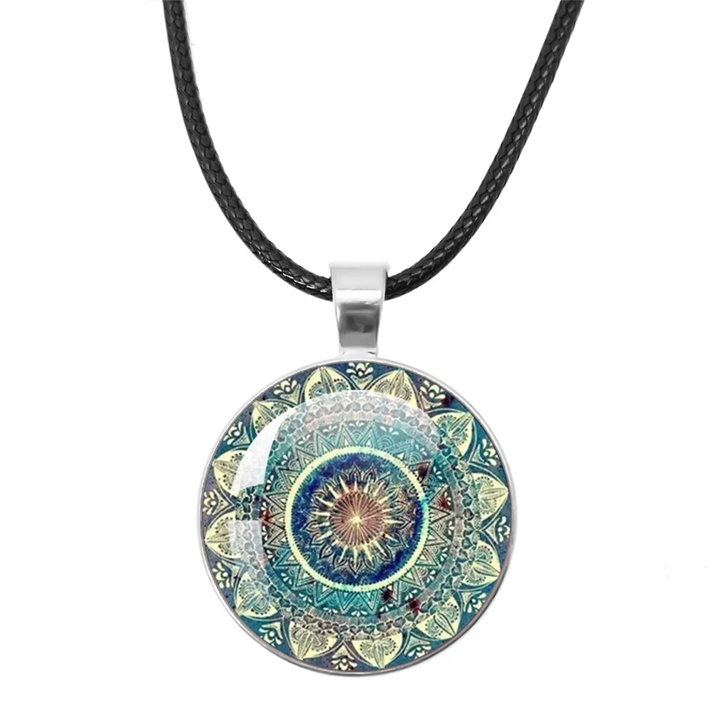 Beautiful Mandala Tree of Life Rope Chain Glass Pendant Necklaces for Women Yoga Mandala Necklaces Gift Charm Women Jewelry