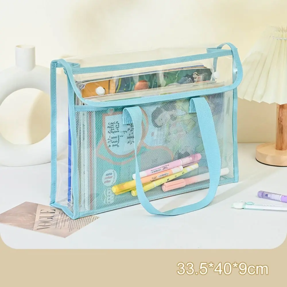 Multifunctional Test Paper Storage Bag Transparent Mesh Stationery Organizer Pouch Button Large Capacity Tutoring Bag