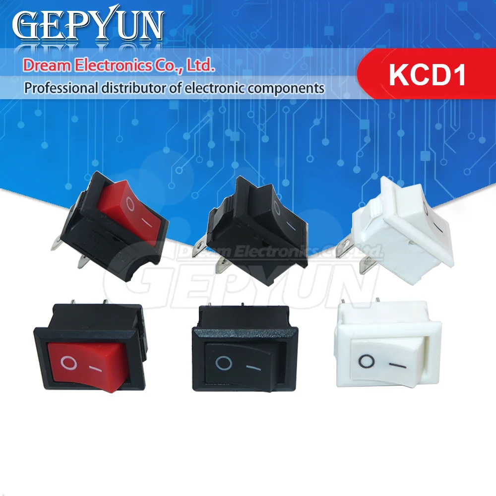 10PCS 2 PIN KCD1 15*21mm ON/OFF SPST Panel Mount Rocker Switch AC 6A/250V 10A/125V Black RED Whit KCD1-117S 15X21 power switch