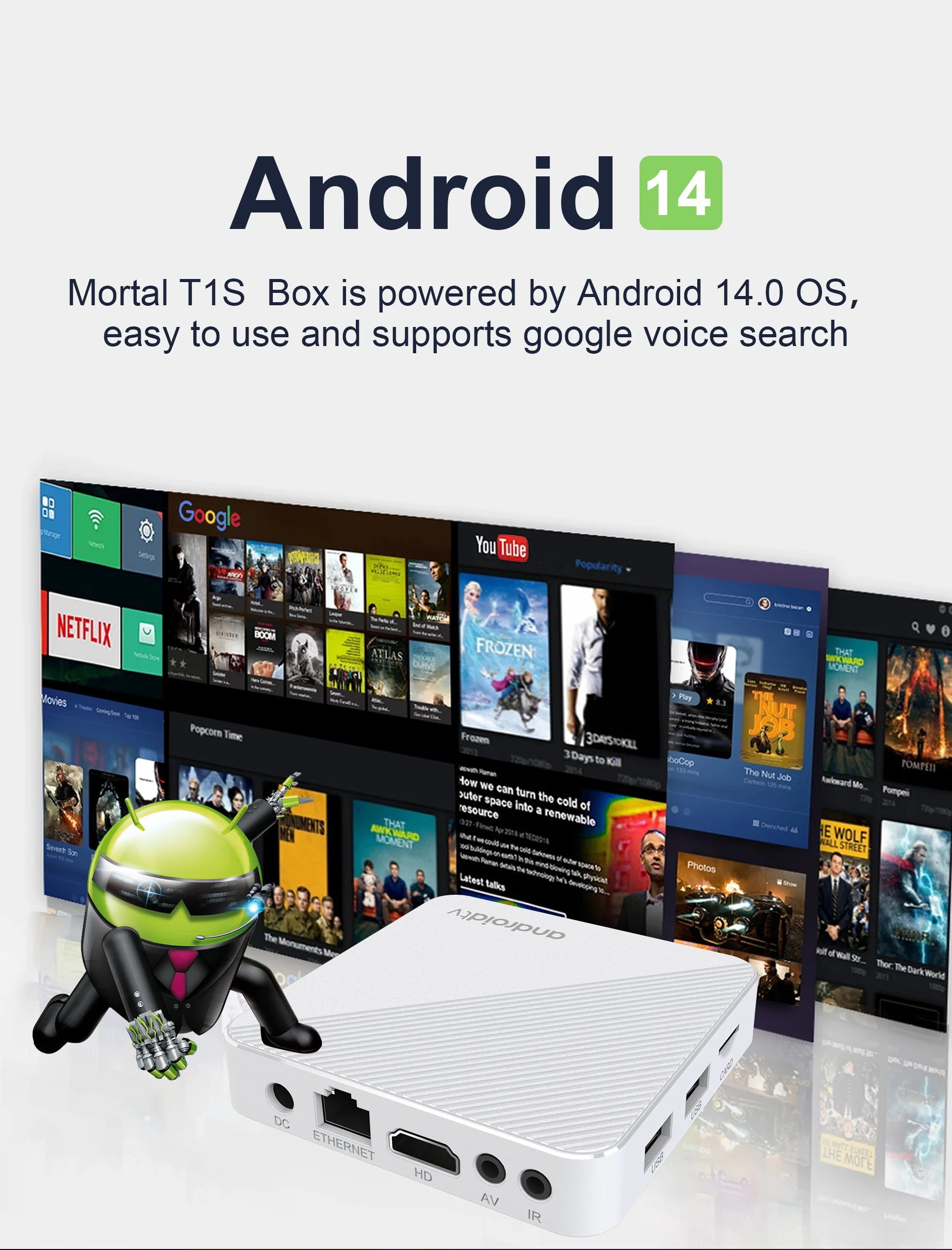 Mortal TV Box Android14 T1X Voice Netflix Google Chromecast Wifi 6 BT5.0 4K HDR Youtube H313 Streaming Media Player Set Top Box