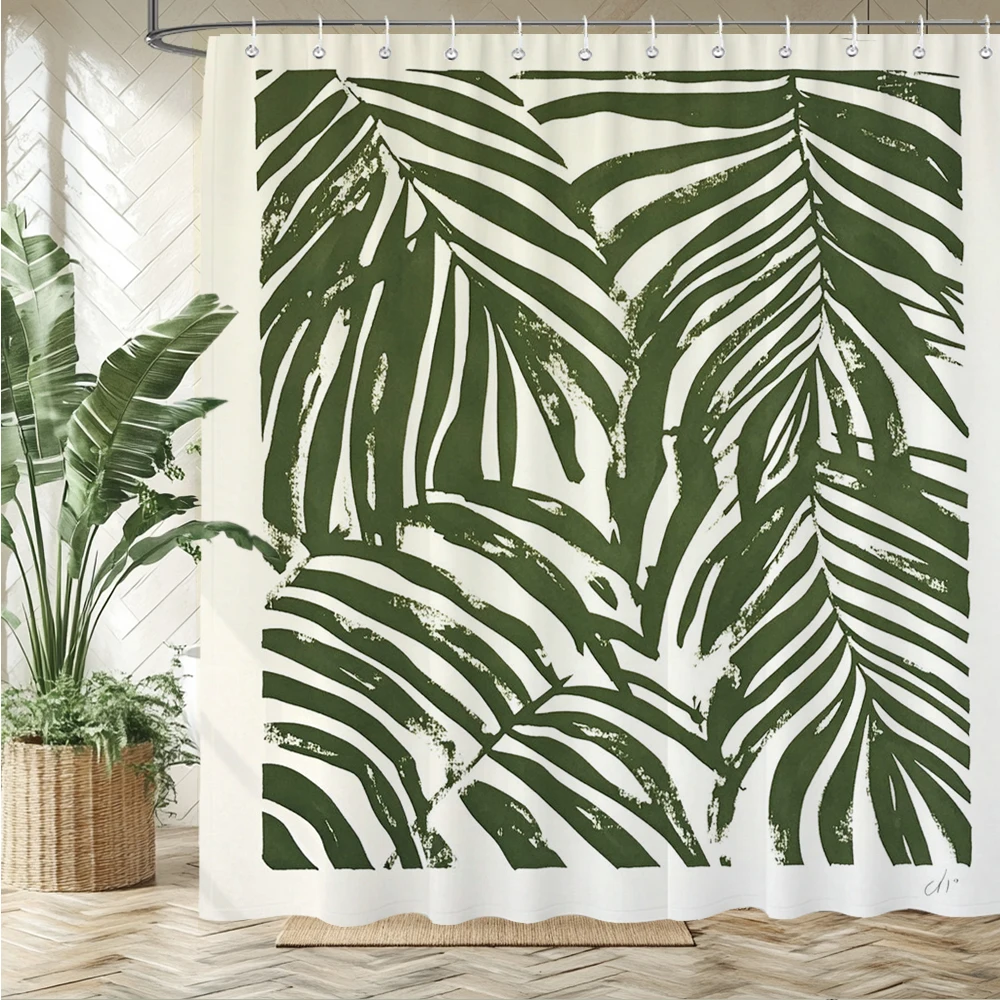 

Современный минималистский художественный узор с листьями, занавеска для душа, занавеска для ванной, занавеска для ванной комнаты с растительным принтом, занавеска для украшения дома