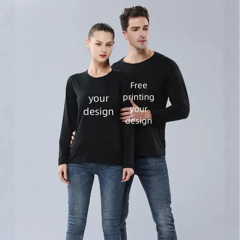 210g Men's Long Sleeved Cotton T-shirt Summer Personalized Custom Design Print Logo DIY Company Restaurant Staff Work Clothes