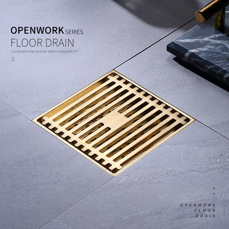 Floor Drain Golden 10×10 cm Square Bath Drains Bathroom Building Material Filtration Deodorization Shower Toilet Drain Hardware