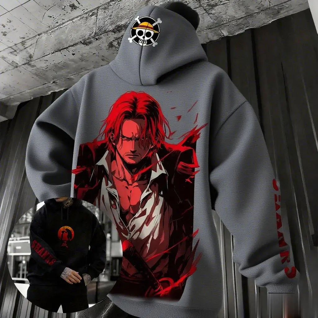 Sweat à capuche pour hommes, une pièce, Shanks, Anime, pull-over, en coton, Streetwear, décontracté, imprimé graphique japonais, ample, mode automne 2025