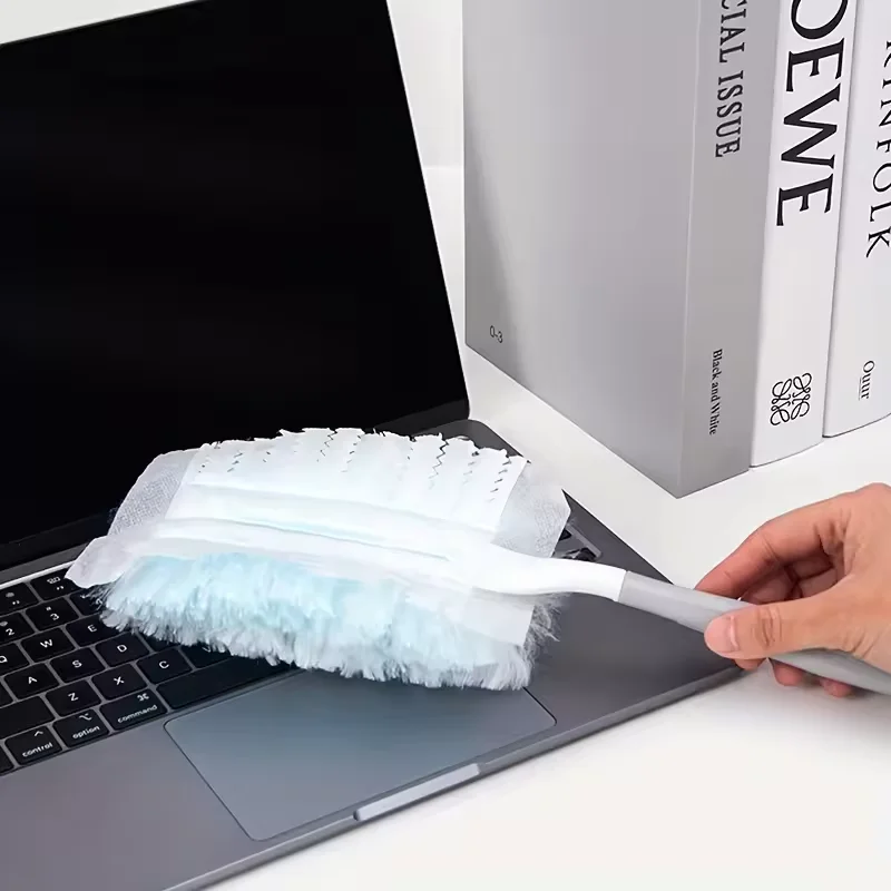 منفضة شديدة التحمل بمقبض واحد و6 عبوات للاستعمال مرة واحدة، رأس منفضة تنظيف متعددة الأسطح للغبار المنزلي