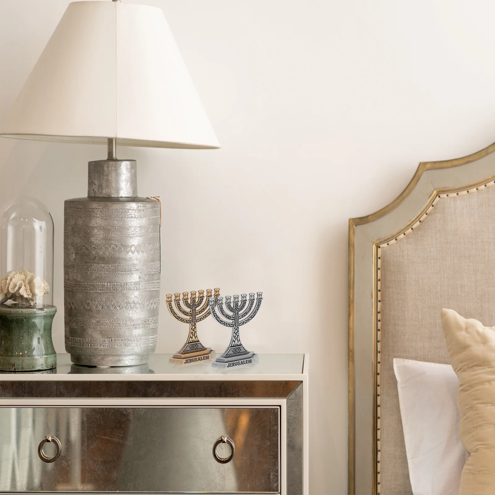 

2pcs 7-Arm Candlestick Holder Metal Desktop Decoration Home Party Festival Hanukkah Alloy Tealight Stand Tabletop Ornament