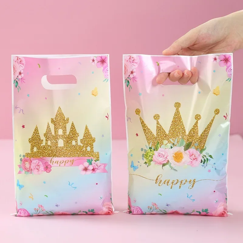 

100PCS Plastic Handle Cartoon Bag Christmas Wedding Party Snack Candy For Kids Birthday Gift Portable Packaging Pouches