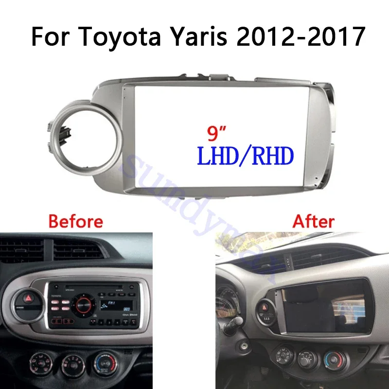 

9-дюймовая радиоприемная панель для Toyota Yaris 2012-2017, стереопанель, GPS-рамка, комплект крепления на приборной панели, рамка, автомобильные аксессуары