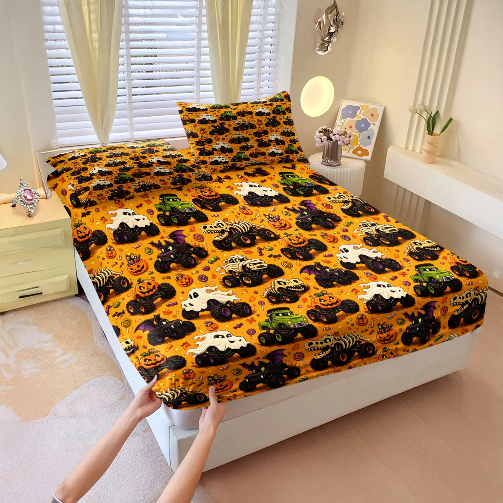 Halloween Monster Truck Fitted - огляд і ціна Fitted Sheet Deep