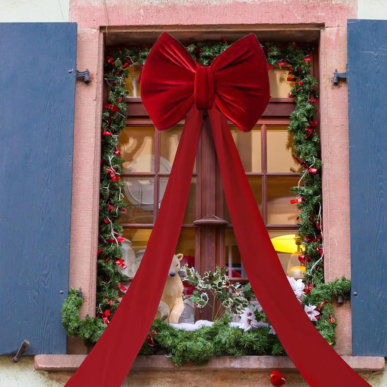 

Reusable Ornament Decorations Giant Christmas Tree Bow for Indoor Home Door Front Staircase Fence Backdrop