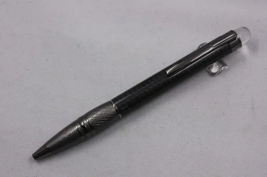 أقلام حبر جاف فاخرة من ألياف الكربون الأسود MB مع قلم هدية للكتابة على شكل رأس كريستالي للقرطاسية المكتبية والأعمال #4